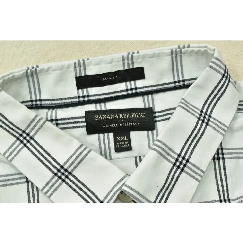 Banana Republic Men's White Plaid Wrinkle Resistant Slim Fit Shirt Size XXL